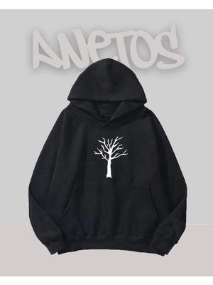Anetos Agac Tasarım Siyah Ön Baskılı Sweatshirt
