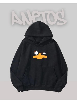 Anetos Ordek Tasarım Siyah Ön Baskılı Sweatshirt