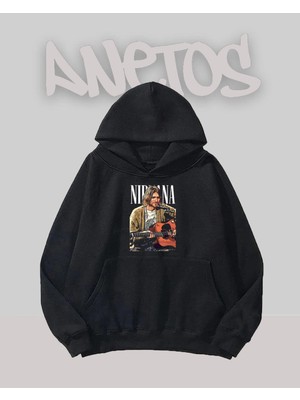 Anetos Nirvana Tasarım Siyah Ön Baskılı Sweatshirt