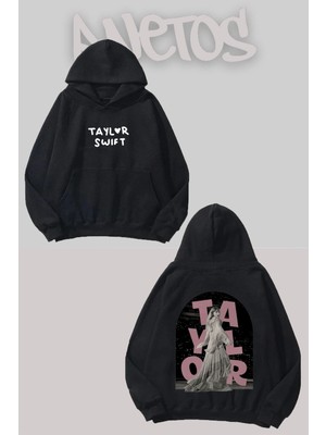 Anetos Taylor Swift 2 Tasarım Siyah Ön Arka Baskılı Sweatshirt
