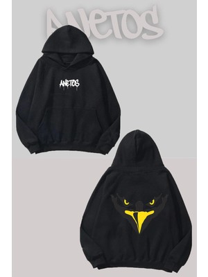 Anetos Gym 3 Sırt Baskılı Siyah Kapüşonlu Sweatshirt
