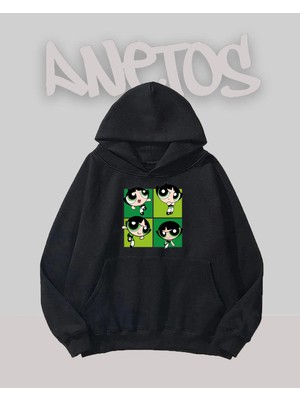 Anetos Power Pops Grıl Yesil Tasarım Siyah Ön Baskılı Sweatshirt