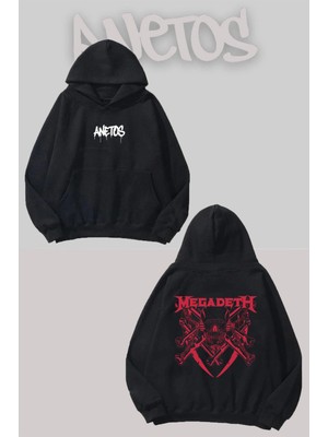 Anetos Megadeth Sırt Baskılı Siyah Kapüşonlu Sweatshirt