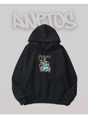 Anetos Crımınal Tom Tasarım Siyah Ön Baskılı Sweatshirt