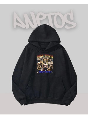 Anetos Mıke Tyson 2 Tasarım Siyah Ön Baskılı Sweatshirt