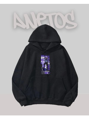 Anetos Iso Tasarım Siyah Ön Baskılı Sweatshirt