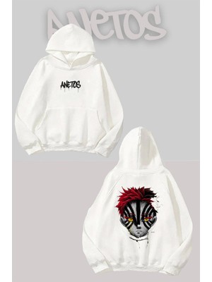 Anetos Akaza Sırt Baskılı Beyaz Kapüşonlu Sweatshirt