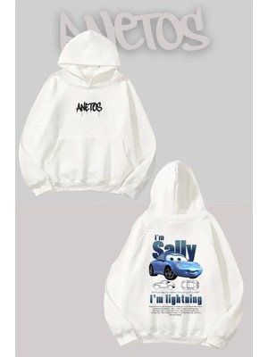 Anetos I M Sally Sırt Baskılı Beyaz Kapüşonlu Sweatshirt