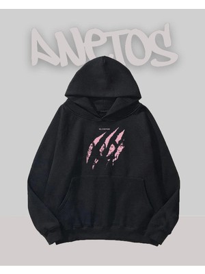 Anetos Black Pink 1 Tasarım Siyah Ön Baskılı Sweatshirt