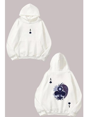 Anetos Sinek Ası Tasarım Sırt Baskılı Beyaz Sweatshirt