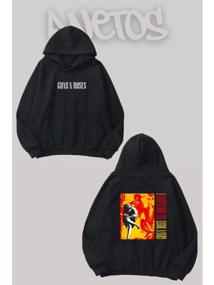 Anetos Guns N' Roses 6 Tasarım Siyah Ön Arka Baskılı Sweatshirt