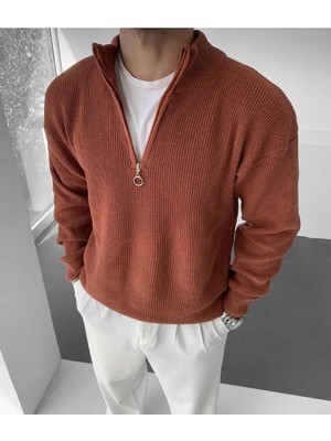 Belirtilmemiş Erkek Kazak Yarım Fermuar Detaylı Triko