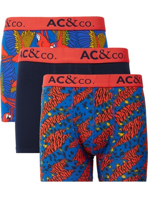 AC&Co / Altınyıldız Classics Erkek Lacivert-Kiremit Pamuklu Esnek Desenli 3'lü Boxer Paketi