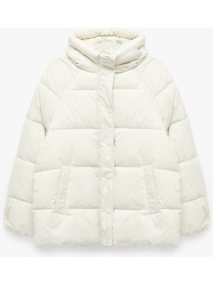 Koton Kadın Gri Oversize Şişme Mont Içi Polar Astarlı Uzun Kollu Fermuarlı Kapüşonlu