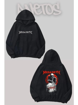 Anetos Megadeth 10 Tasarım Siyah Ön Arka Baskılı Sweatshirt