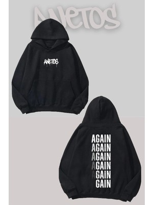 Anetos Agin Gain Sırt Baskılı Siyah Kapüşonlu Sweatshirt