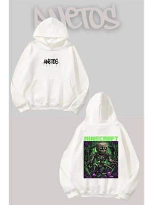 Anetos Creeper Sırt Baskılı Beyaz Kapüşonlu Sweatshirt