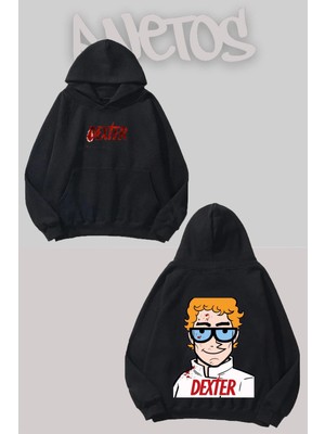 Anetos Dexter 6 Tasarım Siyah Ön Arka Baskılı Sweatshirt
