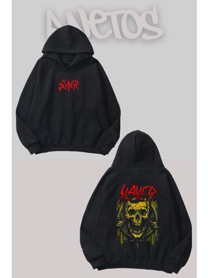 Anetos Slayer 4 Tasarım Siyah Ön Arka Baskılı Sweatshirt