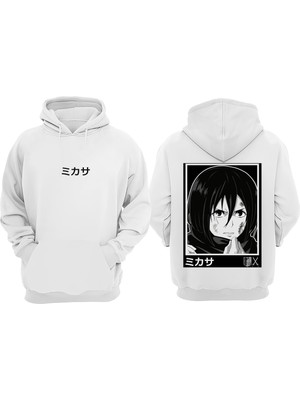 Anetos Attack Or Tittan Mikasa Tasarım Sırt Baskılı Beyaz Sweatshirt