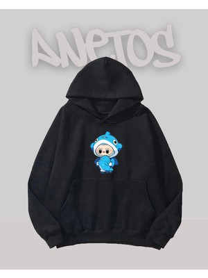 Anetos Labushark Tasarım Siyah Ön Baskılı Sweatshirt