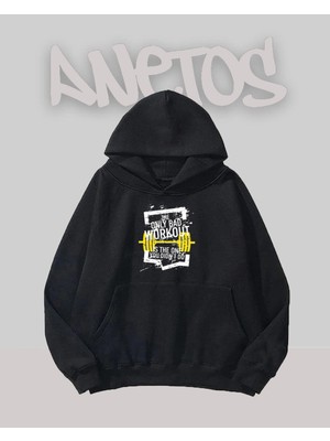Anetos Workout Tasarım Siyah Ön Baskılı Sweatshirt