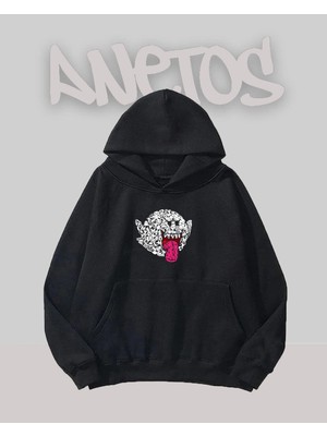 Anetos Wou Tasarım Siyah Ön Baskılı Sweatshirt