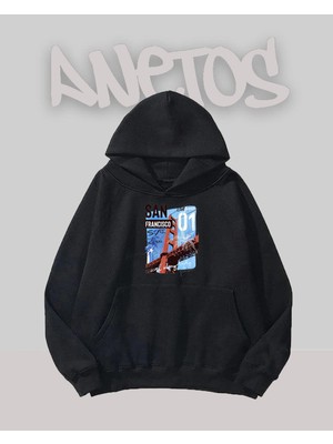 Anetos San Francısco Tasarım Siyah Ön Baskılı Sweatshirt