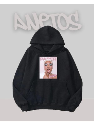 Anetos Paper Tasarım Siyah Ön Baskılı Sweatshirt
