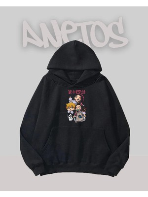 Anetos Baby Demon Slayer Karakter Tasarım Siyah Ön Baskılı Sweatshirt