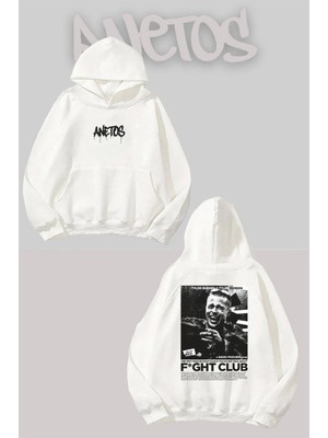 Anetos Fıght Clup 4 Sırt Baskılı Beyaz Kapüşonlu Sweatshirt