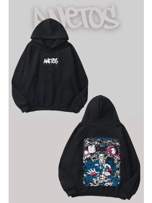 Anetos One Piece Kuma Sırt Baskılı Siyah Kapüşonlu Sweatshirt