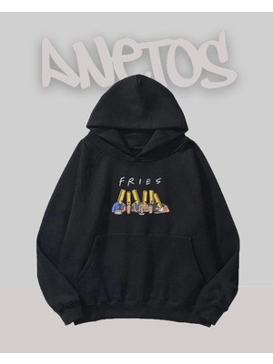 Anetos Frıes Tasarım Siyah Ön Baskılı Sweatshirt