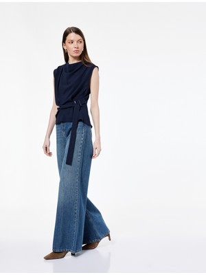 Koton Aerobin Kumaş Kolsuz Degaje Yaka Kemer Detaylı Bluz