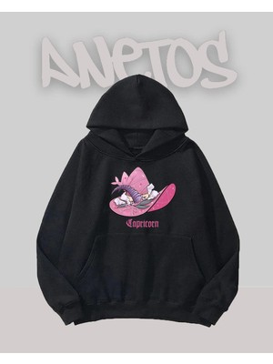 Anetos Buyucu Sapkası Tasarım Siyah Ön Baskılı Sweatshirt