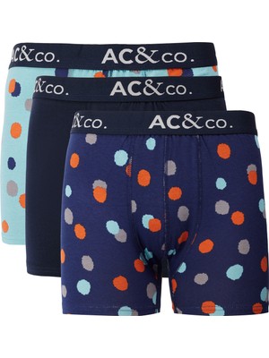 AC&Co / Altınyıldız Classics Erkek Lacivert-Yeşil Desenli Pamuklu Esnek 3'lü Boxer Paketi