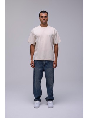 Outta Barrio Krem Basic Oversize Fit Tişört