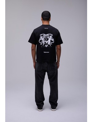 Siyah Oversize Melek Baskılı Tişört