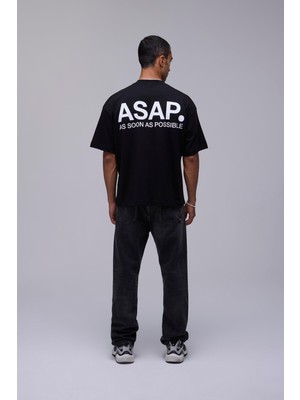 Beyaz Oversize Asap Slogan Baskılı Tişört