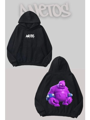 Anetos Golem Sırt Baskılı Siyah Kapüşonlu Sweatshirt