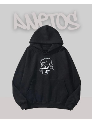 Anetos Vaso Tasarım Siyah Ön Baskılı Sweatshirt