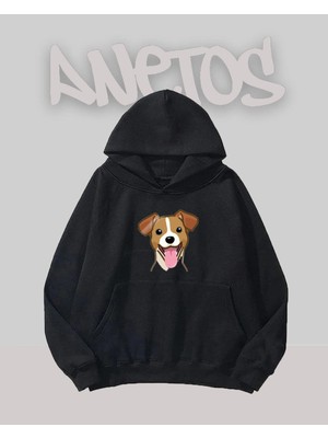 Anetos Dog Tasarım Siyah Ön Baskılı Sweatshirt