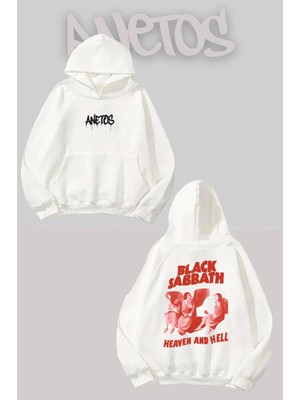 Anetos Black Sabbath 1 Sırt Baskılı Beyaz Kapüşonlu Sweatshirt