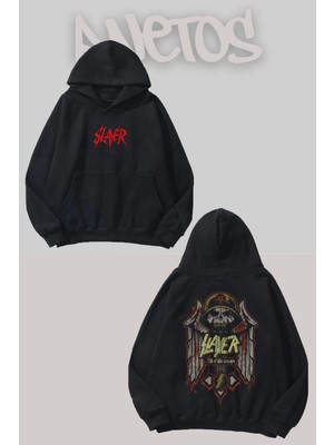 Anetos Slayer 6 Tasarım Siyah Ön Arka Baskılı Sweatshirt