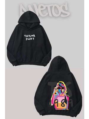 Anetos Taylor Swift 18 Tasarım Siyah Ön Arka Baskılı Sweatshirt