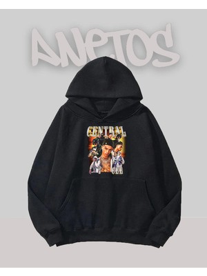Anetos Central Cee 4 Tasarım Siyah Ön Baskılı Sweatshirt