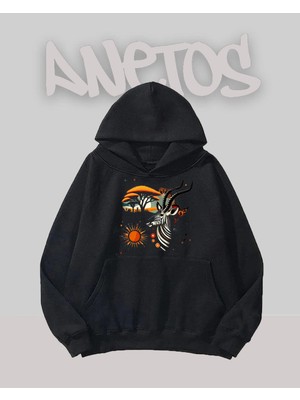 Anetos Africa Tasarım Siyah Ön Baskılı Sweatshirt