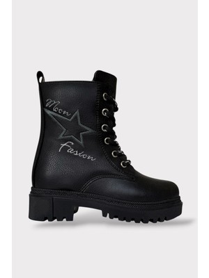 Liger Içi Kürklü Fermuarlı Kız Çocuk Bot Siyah - Füme