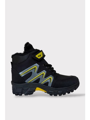 Liger Içi Kürklü Soğuk ve Suya Dayanıklı Fermuarlı Çocuk Bot Siyah - Sarı