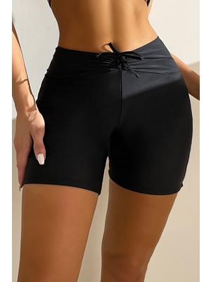 Pilelistore Kadın Siyah Önden Bağcıklı Deniz Şortu